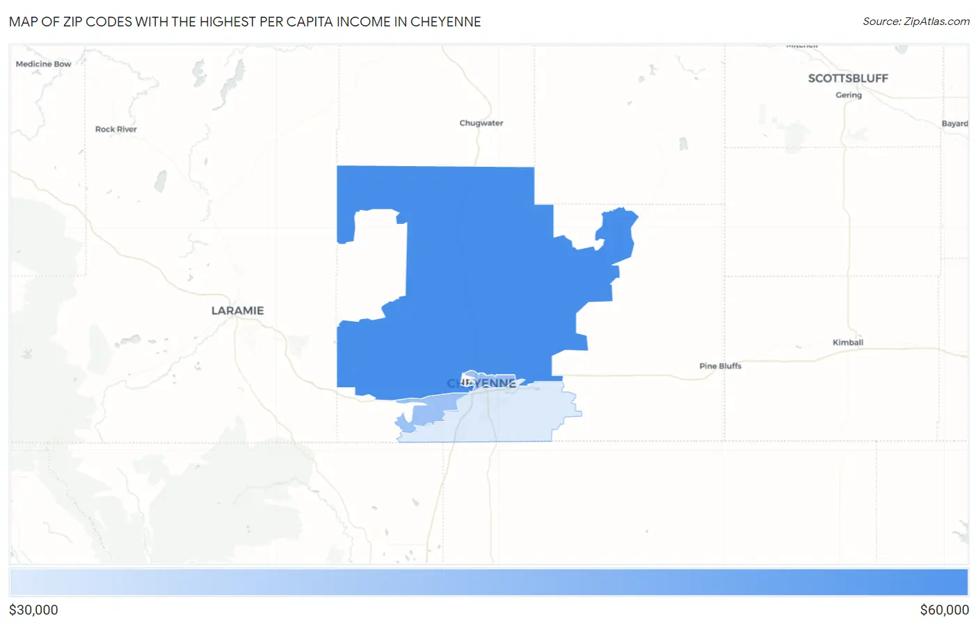 Zip Codes with the Highest Per Capita Income in Cheyenne Map