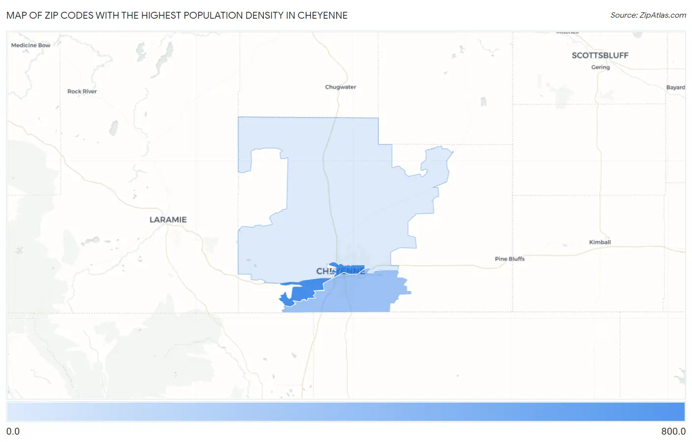 Zip Codes with the Highest Population Density in Cheyenne Map