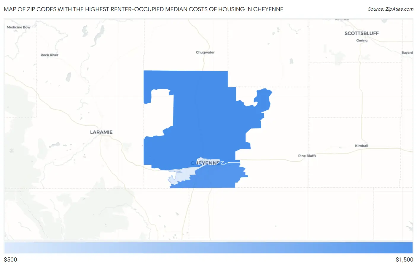 Zip Codes with the Highest Renter-Occupied Median Costs of Housing in Cheyenne Map