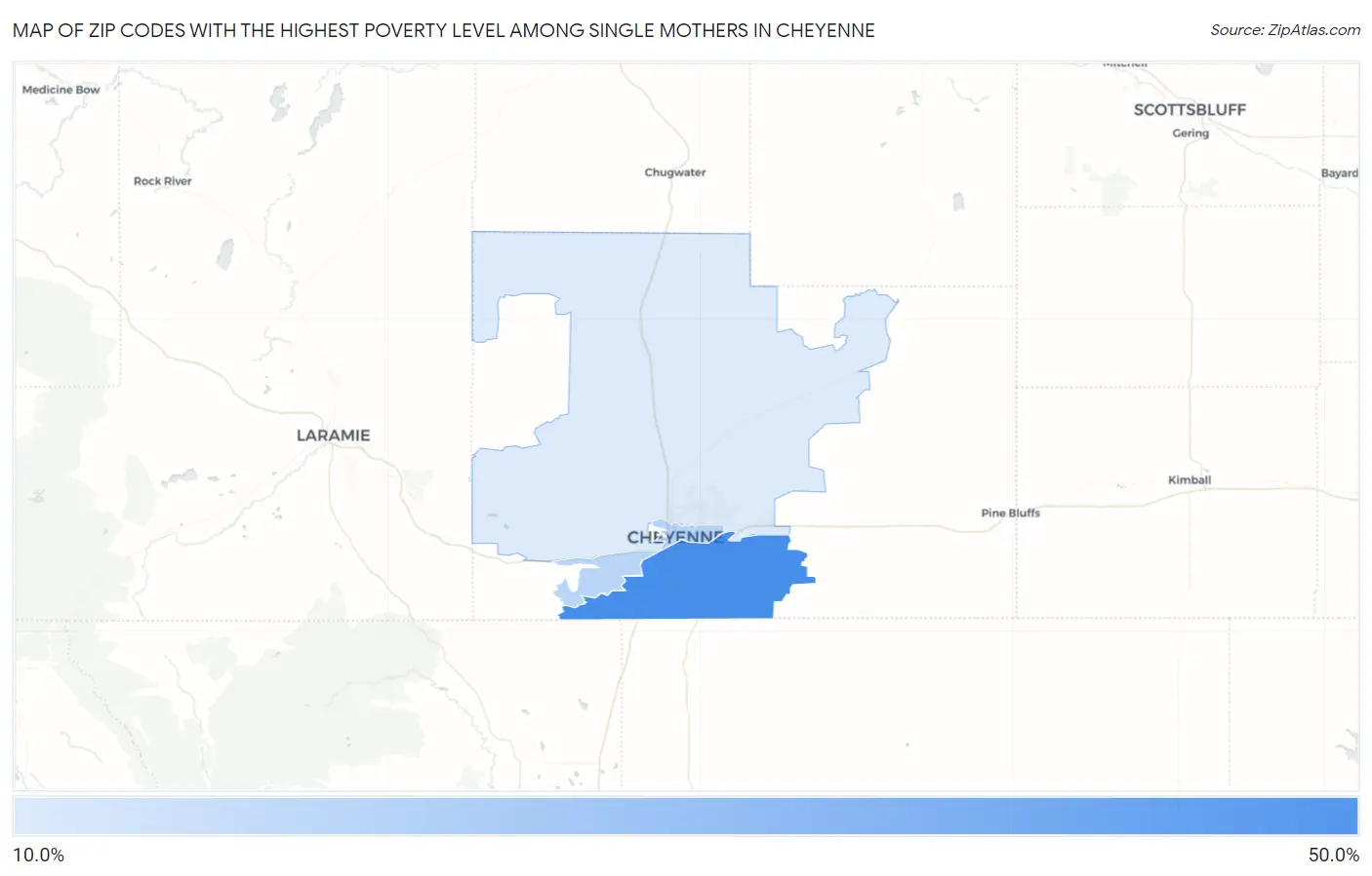 Zip Codes with the Highest Poverty Level Among Single Mothers in Cheyenne Map
