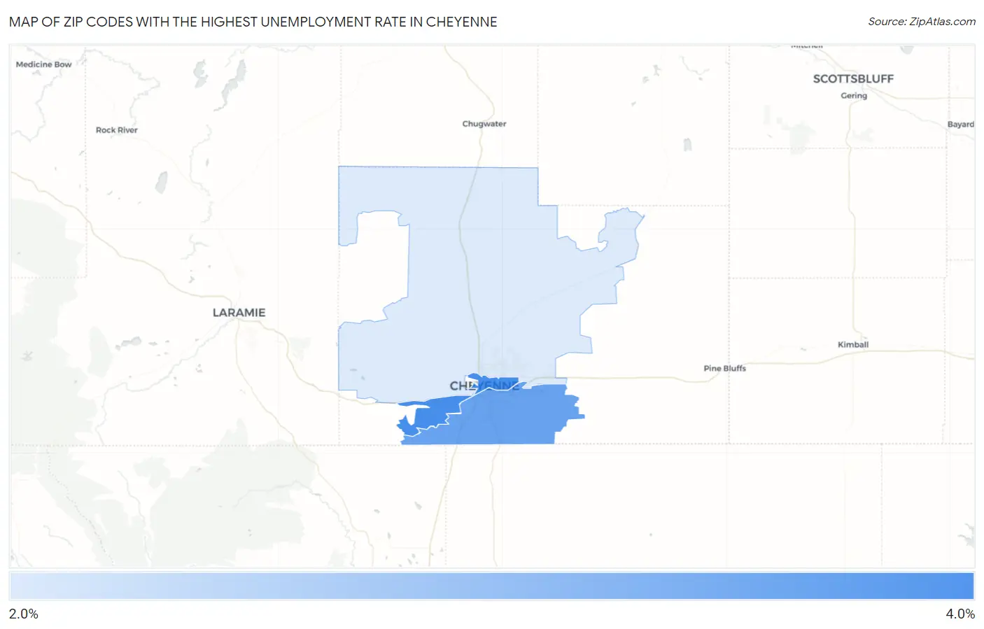 Zip Codes with the Highest Unemployment Rate in Cheyenne Map