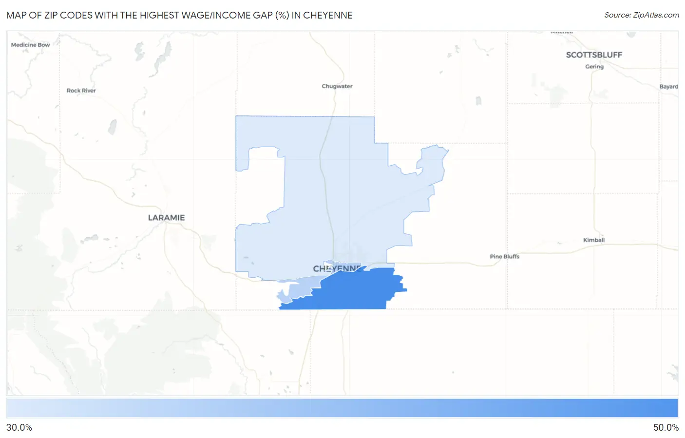 Zip Codes with the Highest Wage/Income Gap (%) in Cheyenne Map