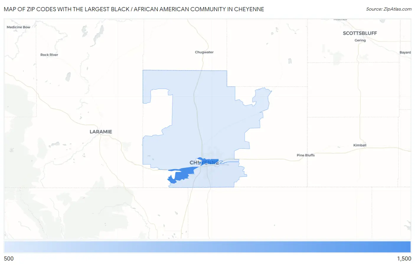 Zip Codes with the Largest Black / African American Community in Cheyenne Map