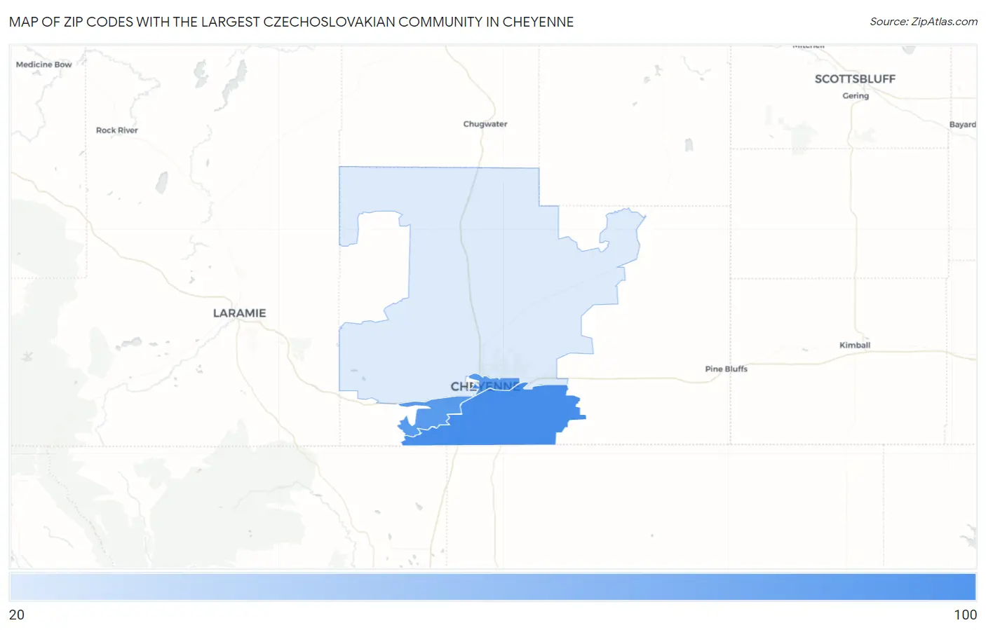 Zip Codes with the Largest Czechoslovakian Community in Cheyenne Map