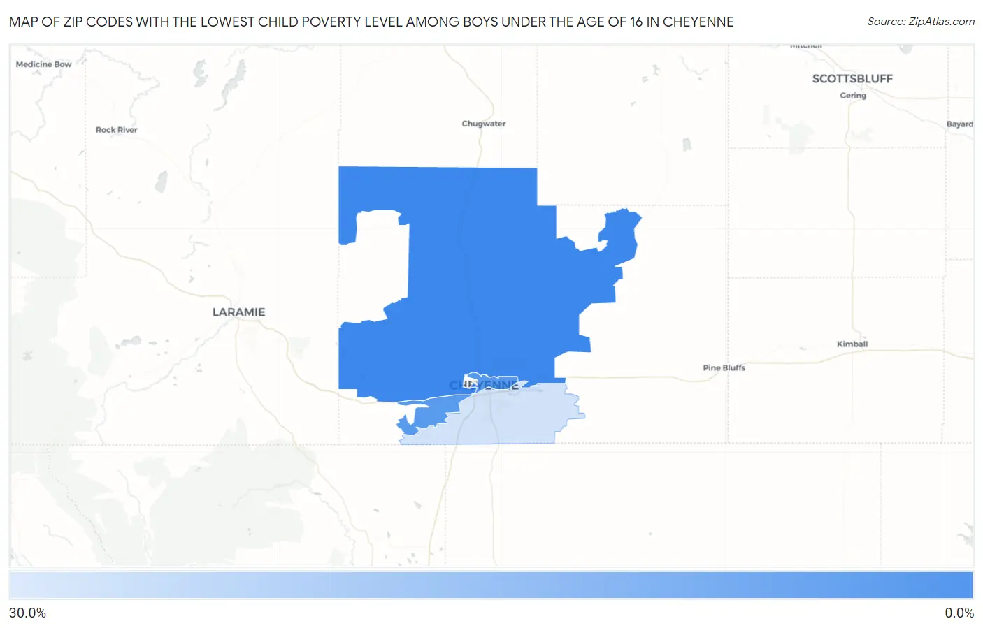 Zip Codes with the Lowest Child Poverty Level Among Boys Under the Age of 16 in Cheyenne Map