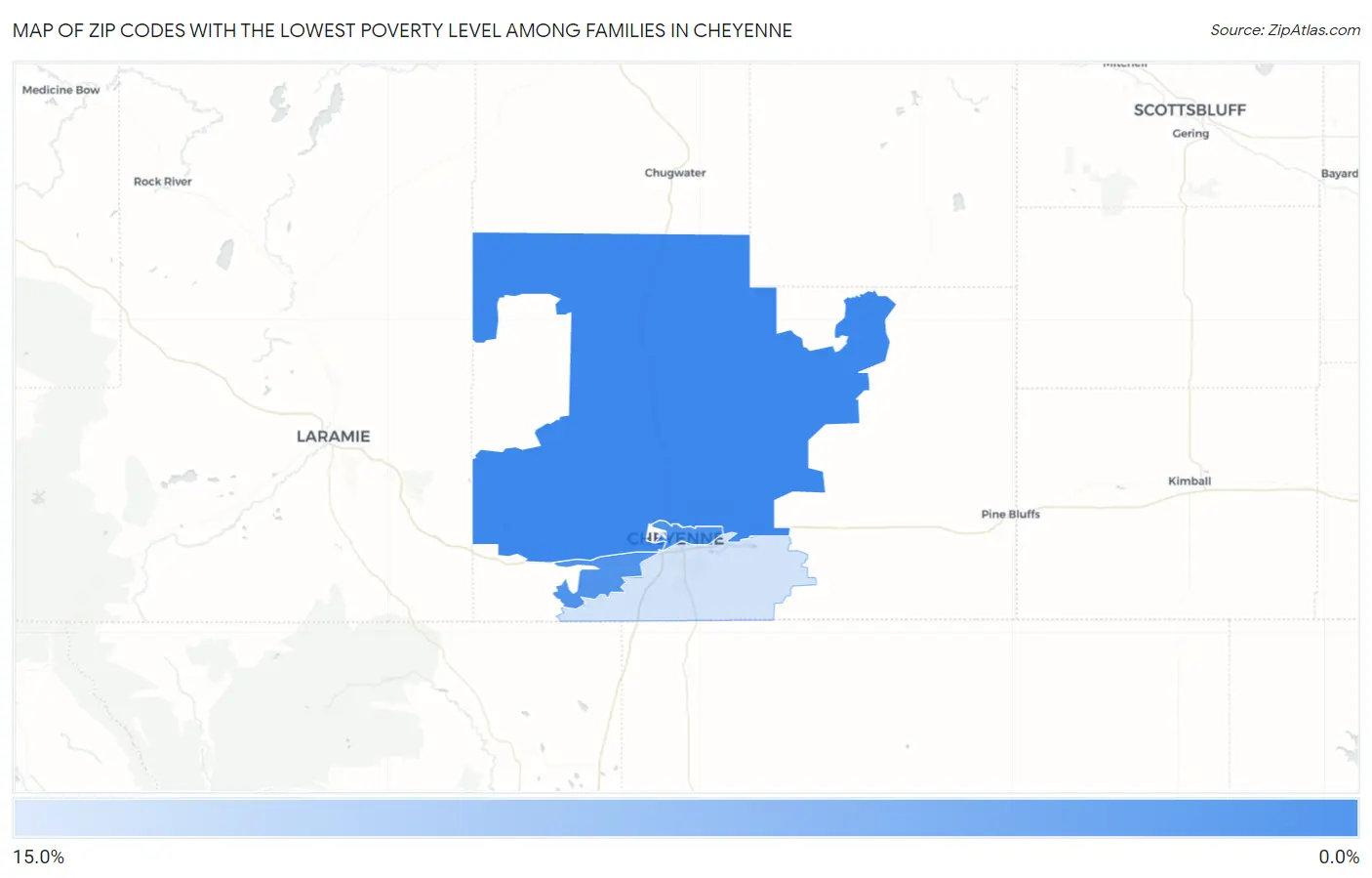 Zip Codes with the Lowest Poverty Level Among Families in Cheyenne Map