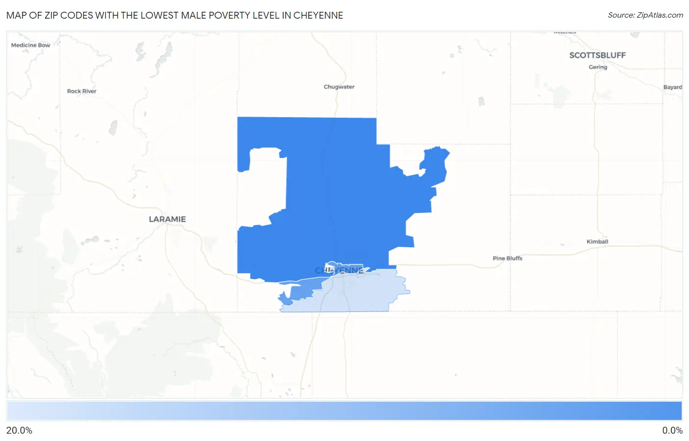 Zip Codes with the Lowest Male Poverty Level in Cheyenne Map
