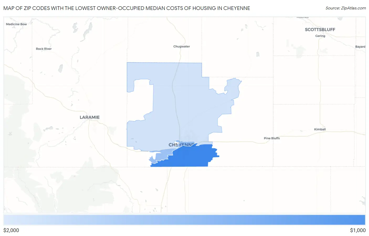 Zip Codes with the Lowest Owner-Occupied Median Costs of Housing in Cheyenne Map