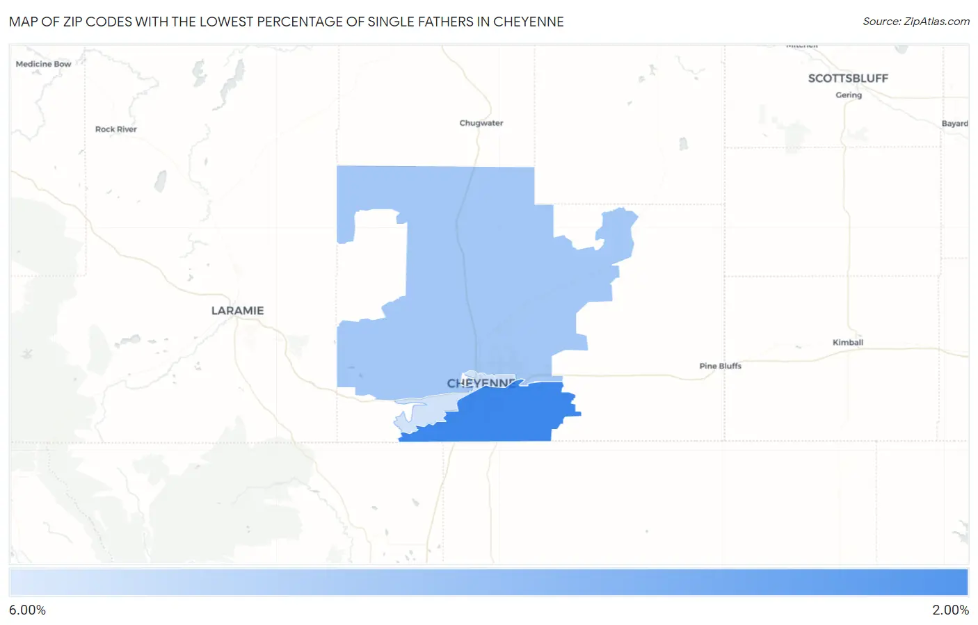 Zip Codes with the Lowest Percentage of Single Fathers in Cheyenne Map