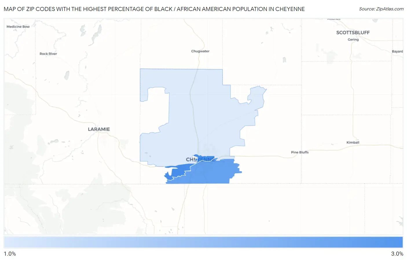 Zip Codes with the Highest Percentage of Black / African American Population in Cheyenne Map
