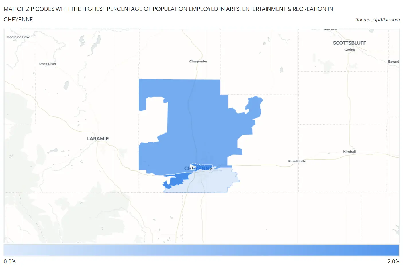 Zip Codes with the Highest Percentage of Population Employed in Arts, Entertainment & Recreation in Cheyenne Map