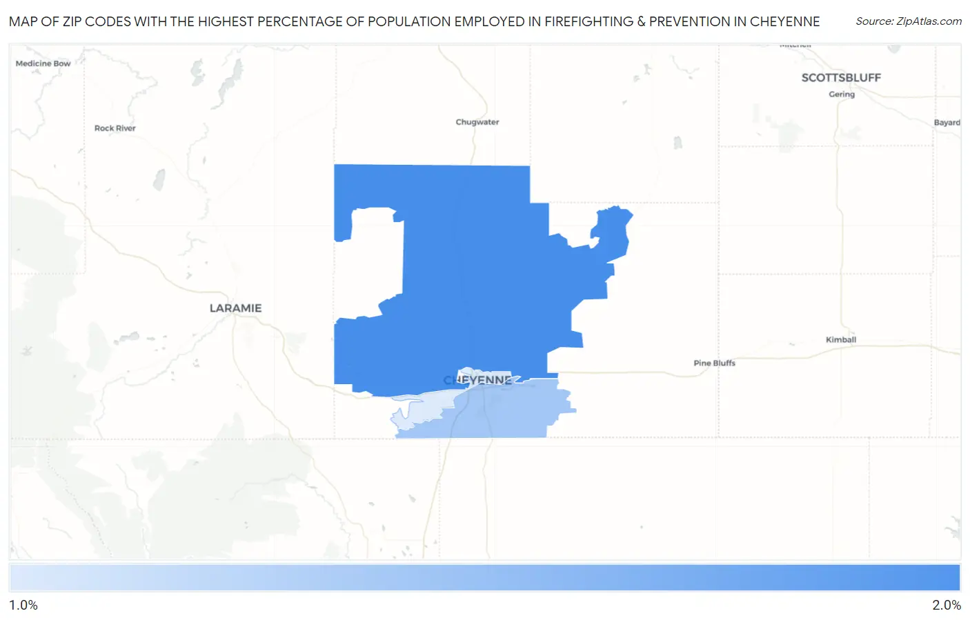 Zip Codes with the Highest Percentage of Population Employed in Firefighting & Prevention in Cheyenne Map