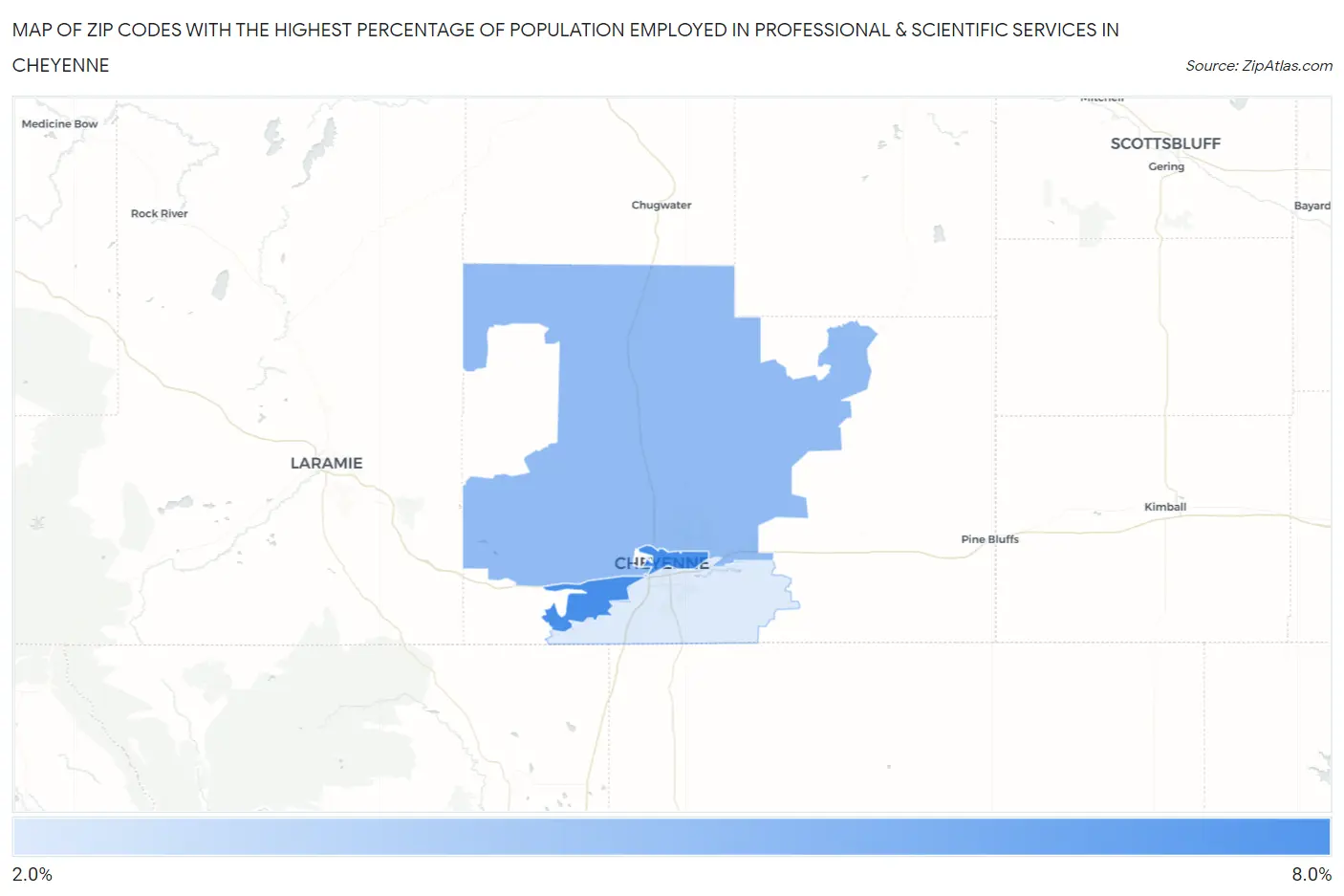 Zip Codes with the Highest Percentage of Population Employed in Professional & Scientific Services in Cheyenne Map