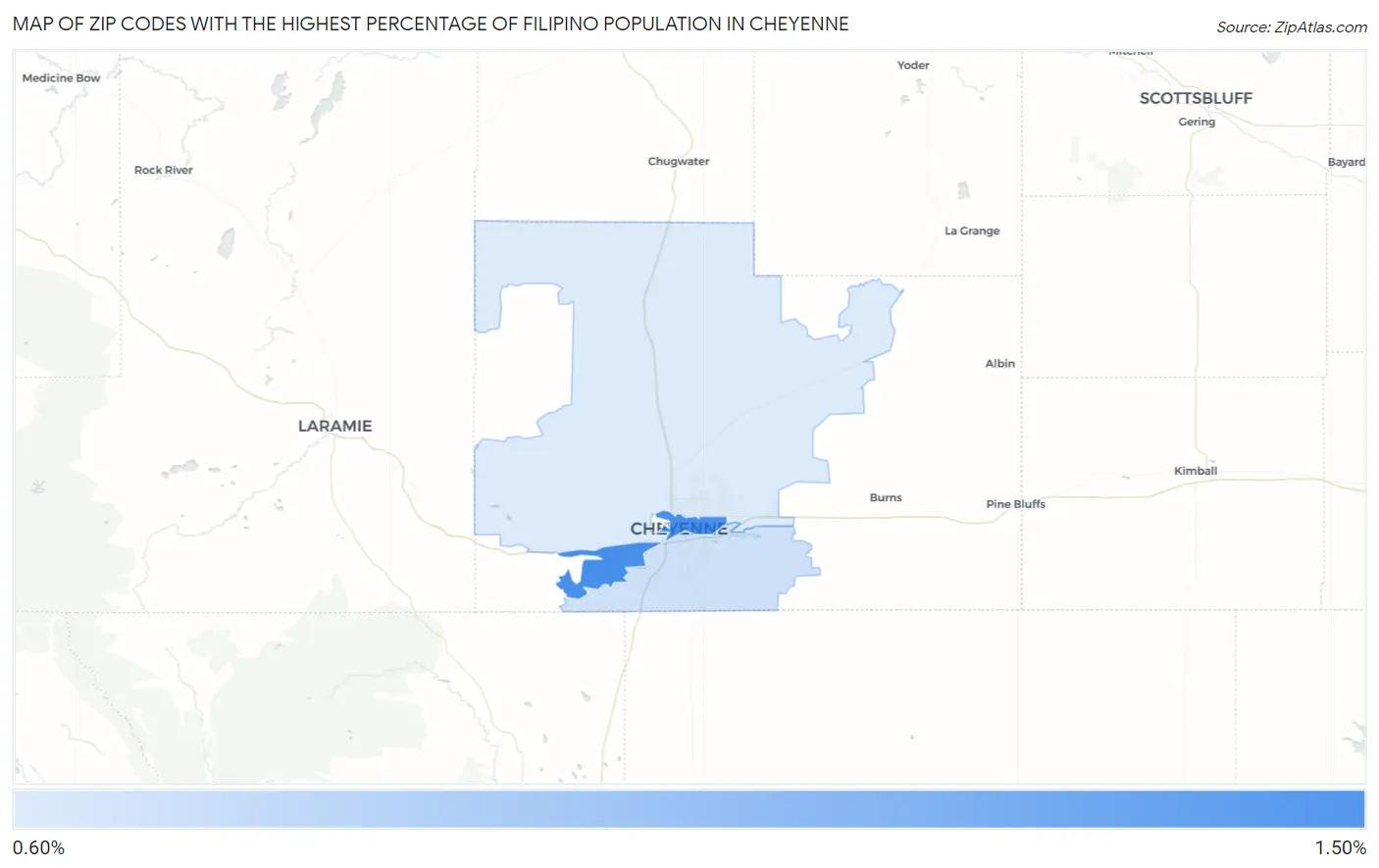 Zip Codes with the Highest Percentage of Filipino Population in Cheyenne Map