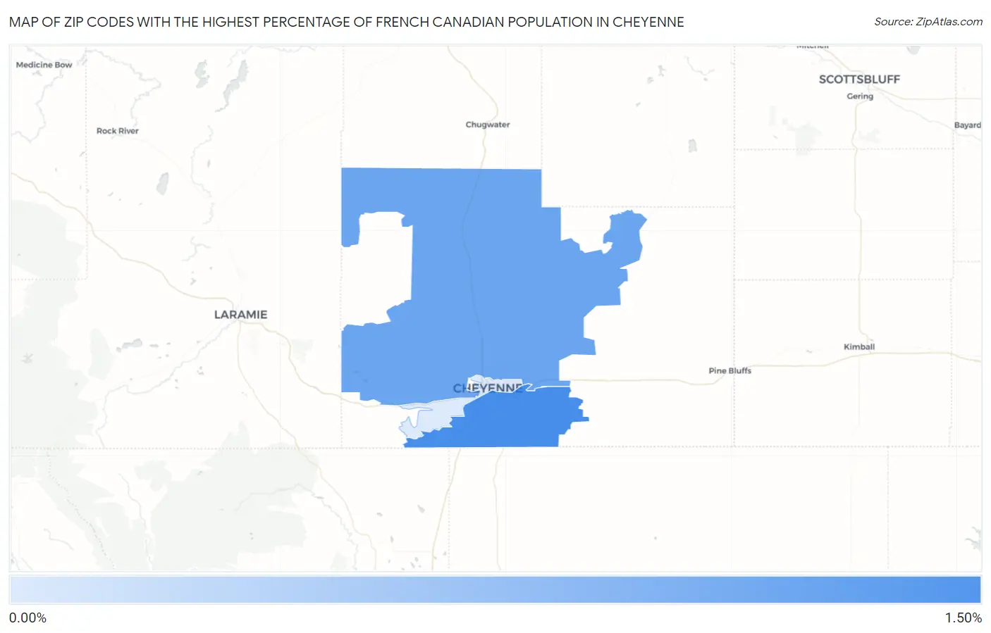 Zip Codes with the Highest Percentage of French Canadian Population in Cheyenne Map