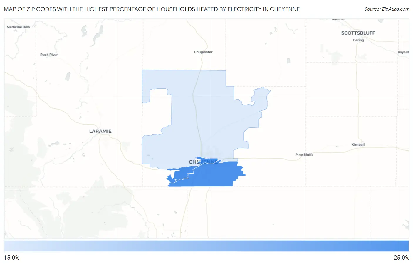 Zip Codes with the Highest Percentage of Households Heated by Electricity in Cheyenne Map