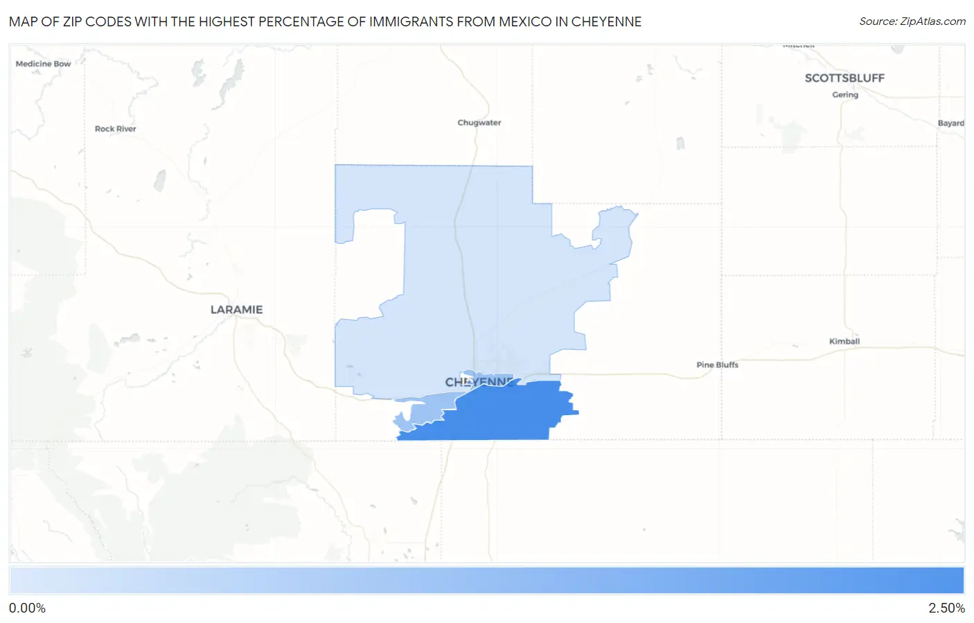 Zip Codes with the Highest Percentage of Immigrants from Mexico in Cheyenne Map