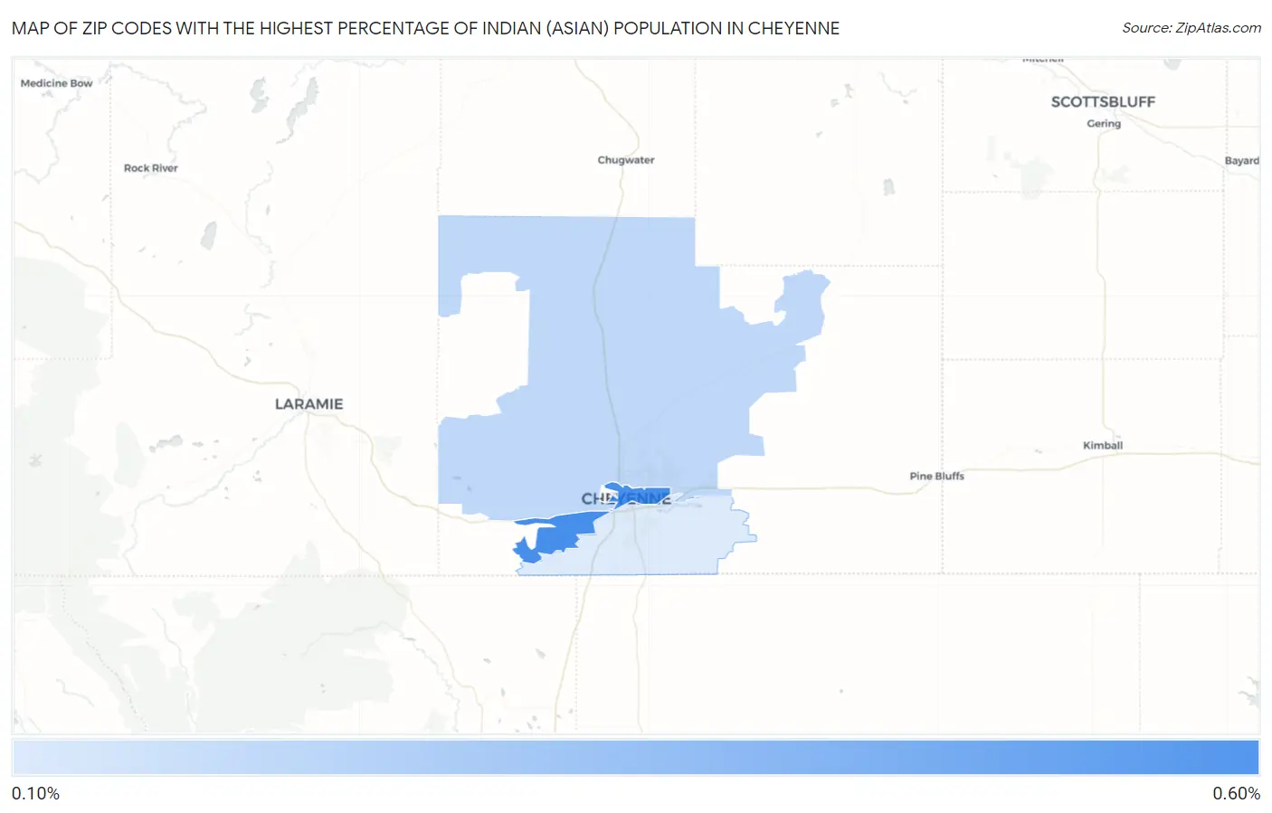 Zip Codes with the Highest Percentage of Indian (Asian) Population in Cheyenne Map