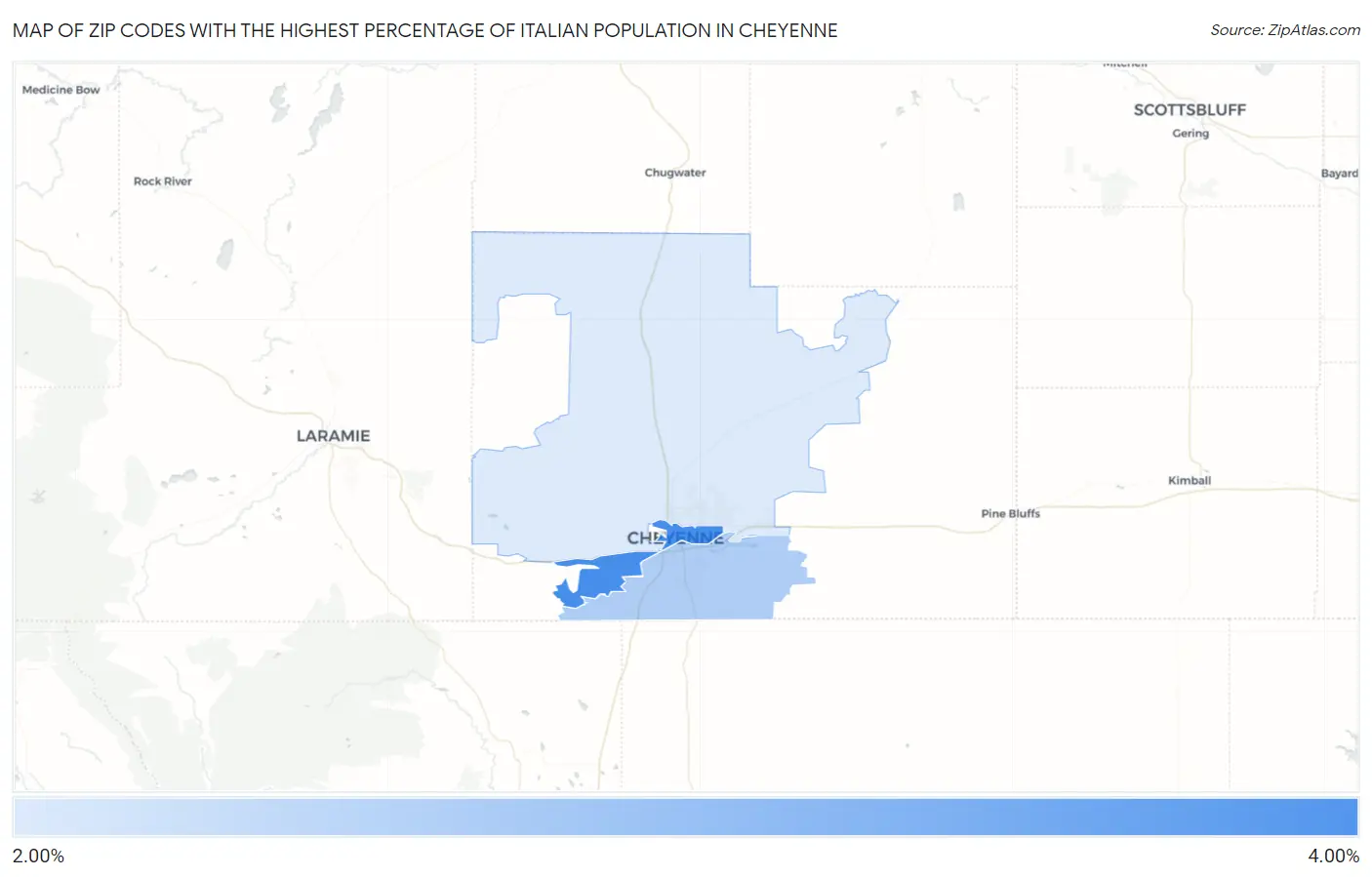Zip Codes with the Highest Percentage of Italian Population in Cheyenne Map