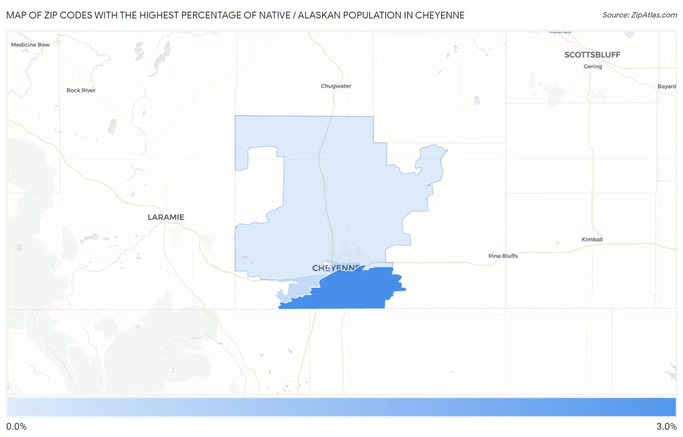 Zip Codes with the Highest Percentage of Native / Alaskan Population in Cheyenne Map
