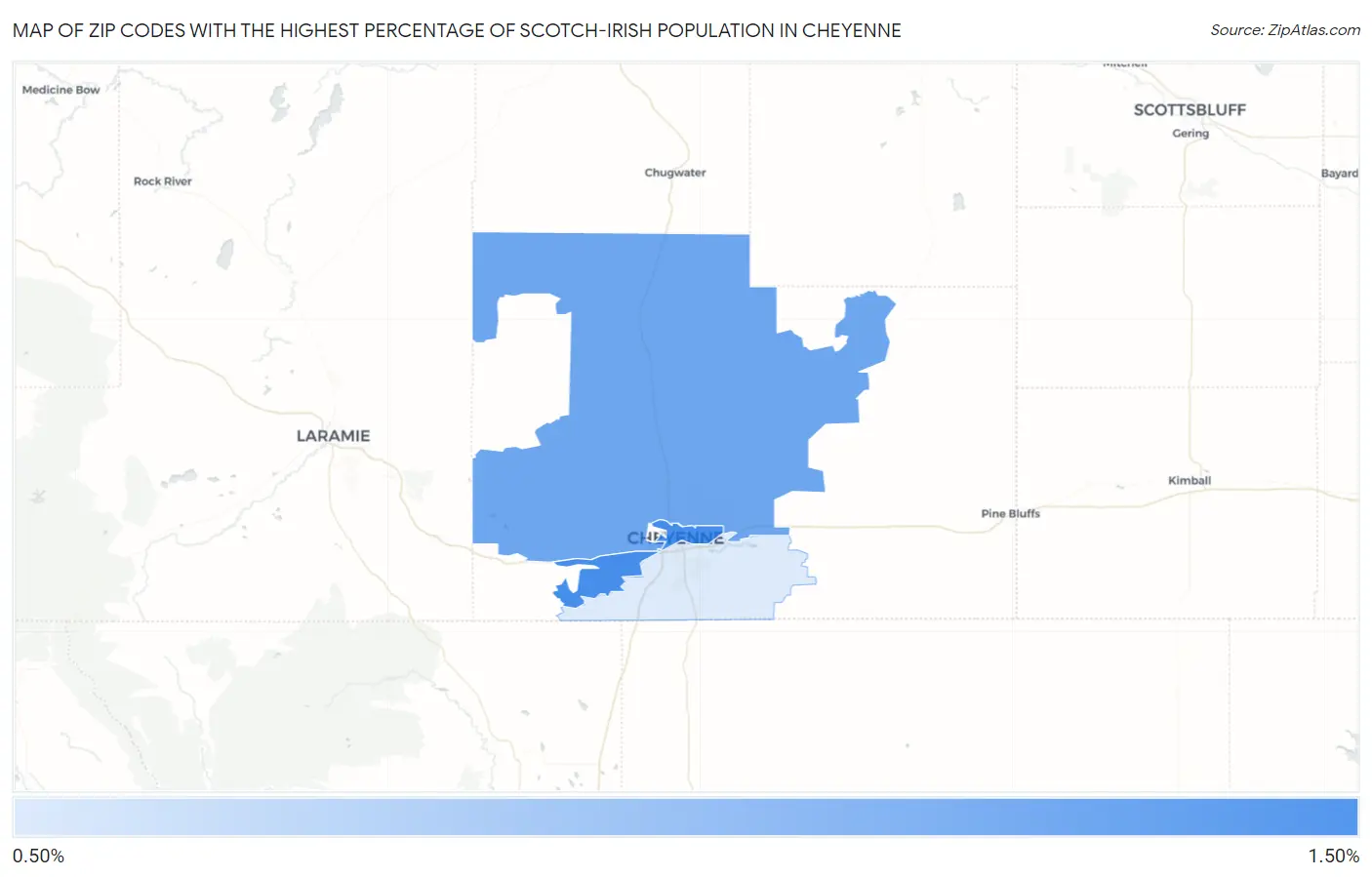 Zip Codes with the Highest Percentage of Scotch-Irish Population in Cheyenne Map