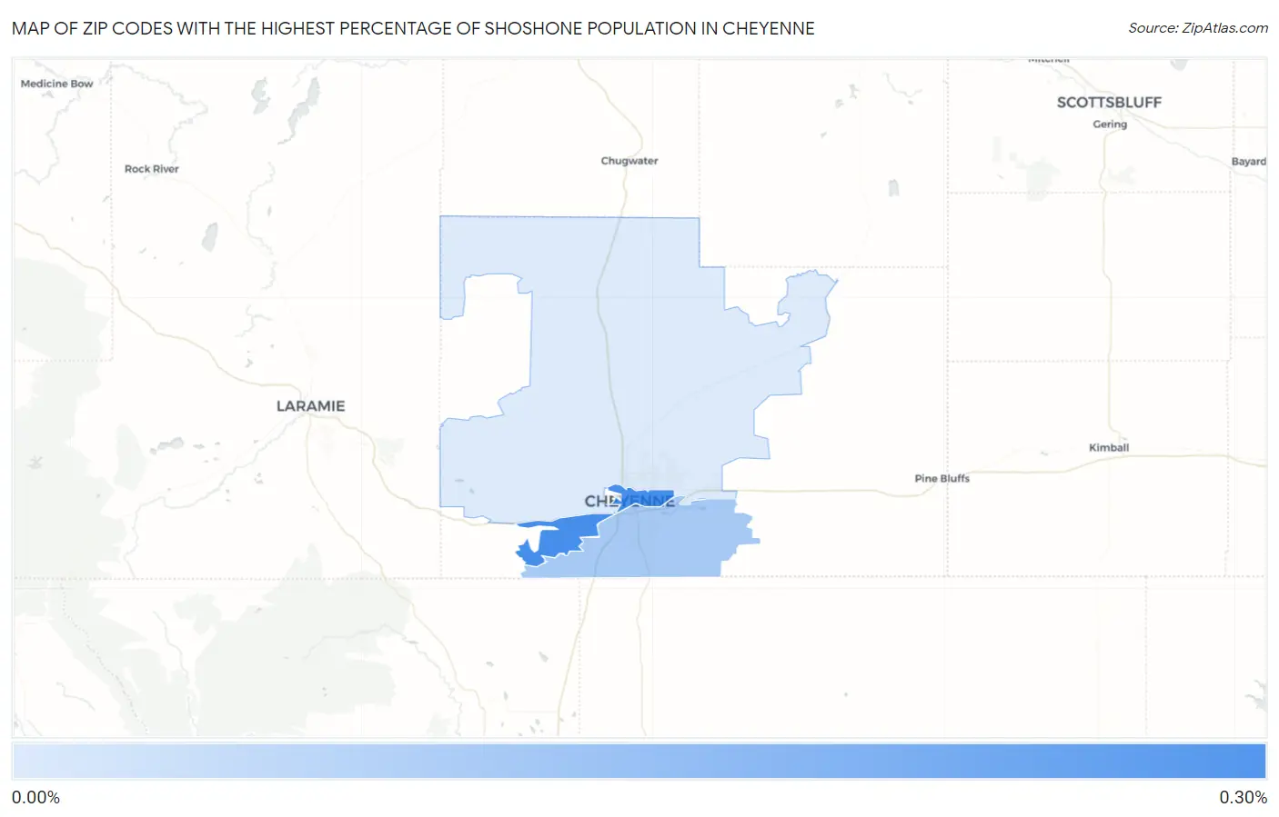 Zip Codes with the Highest Percentage of Shoshone Population in Cheyenne Map