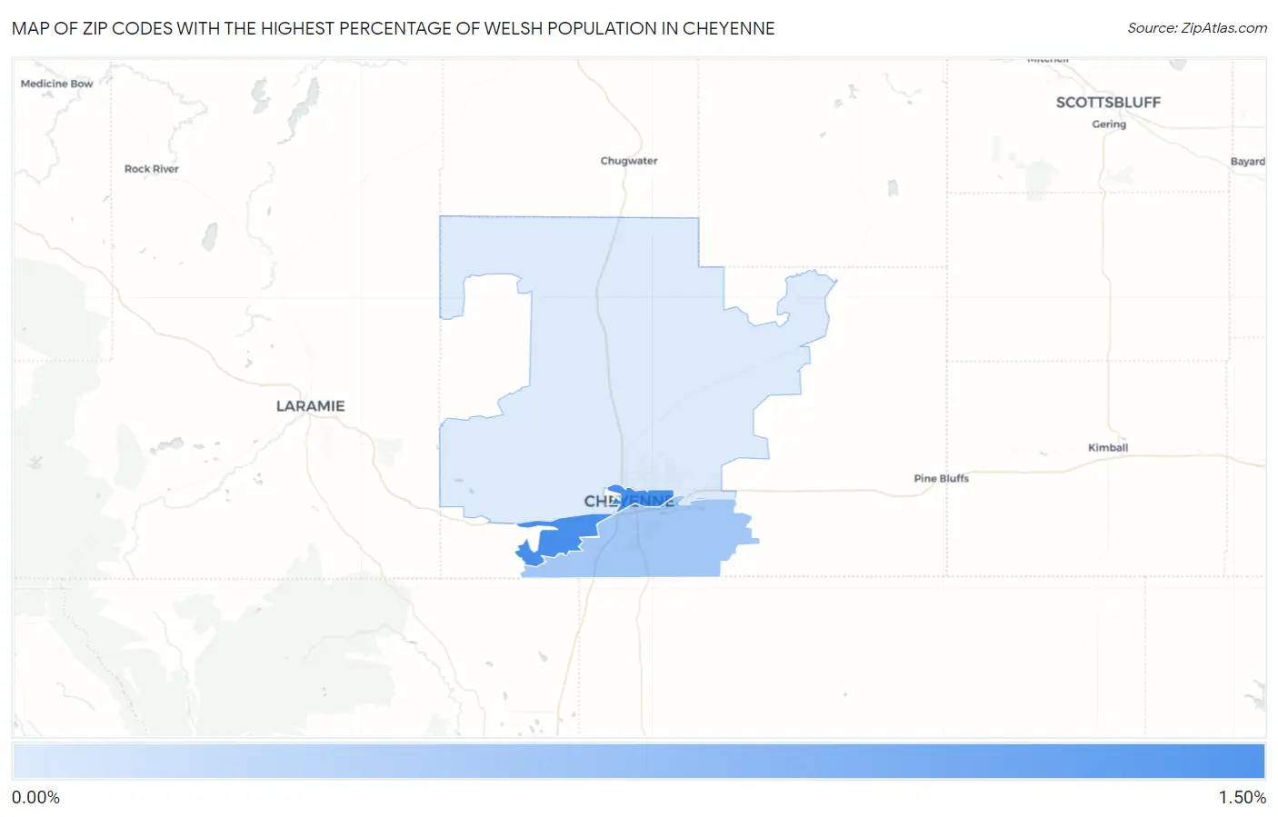 Zip Codes with the Highest Percentage of Welsh Population in Cheyenne Map