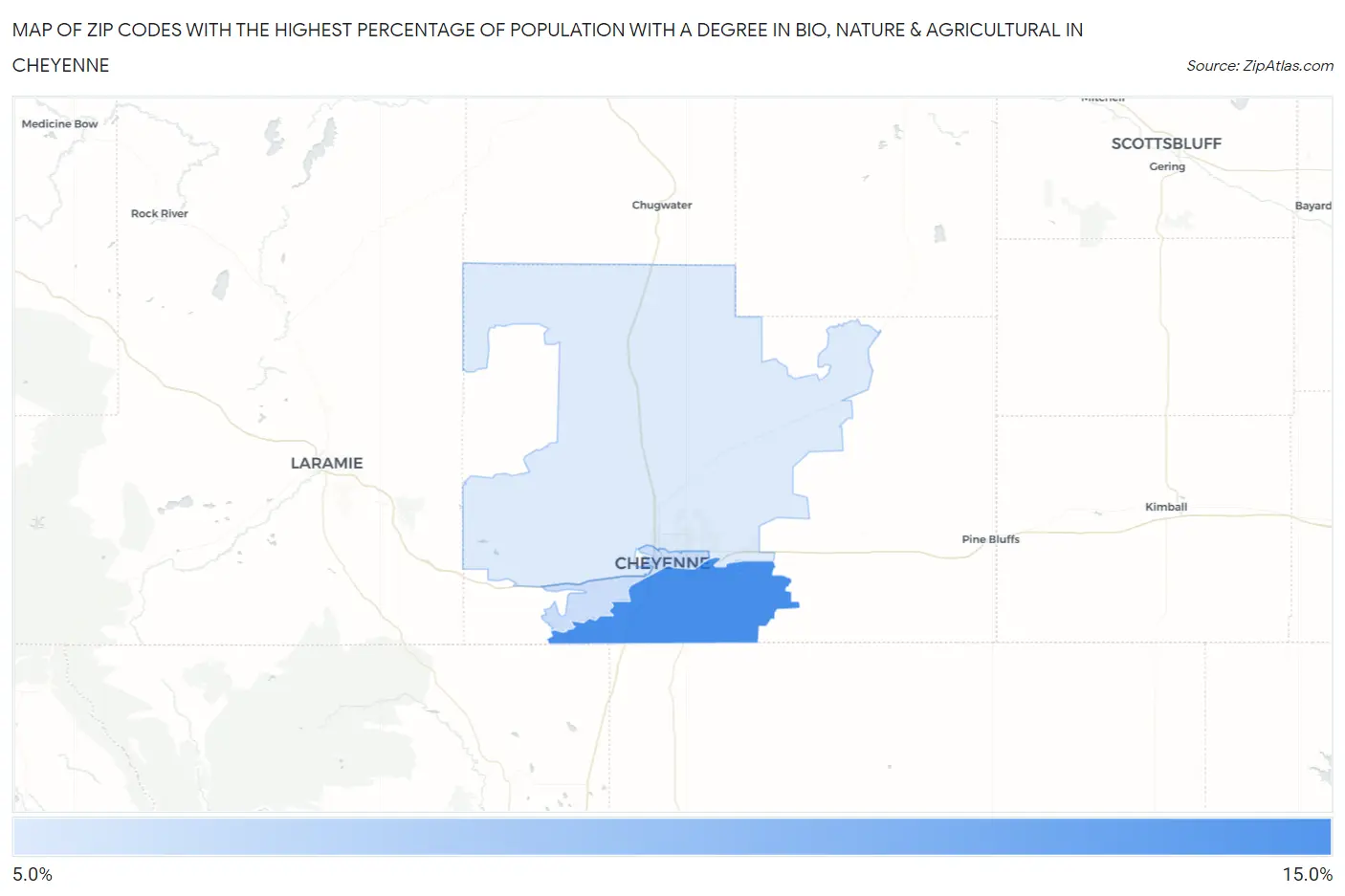 Zip Codes with the Highest Percentage of Population with a Degree in Bio, Nature & Agricultural in Cheyenne Map