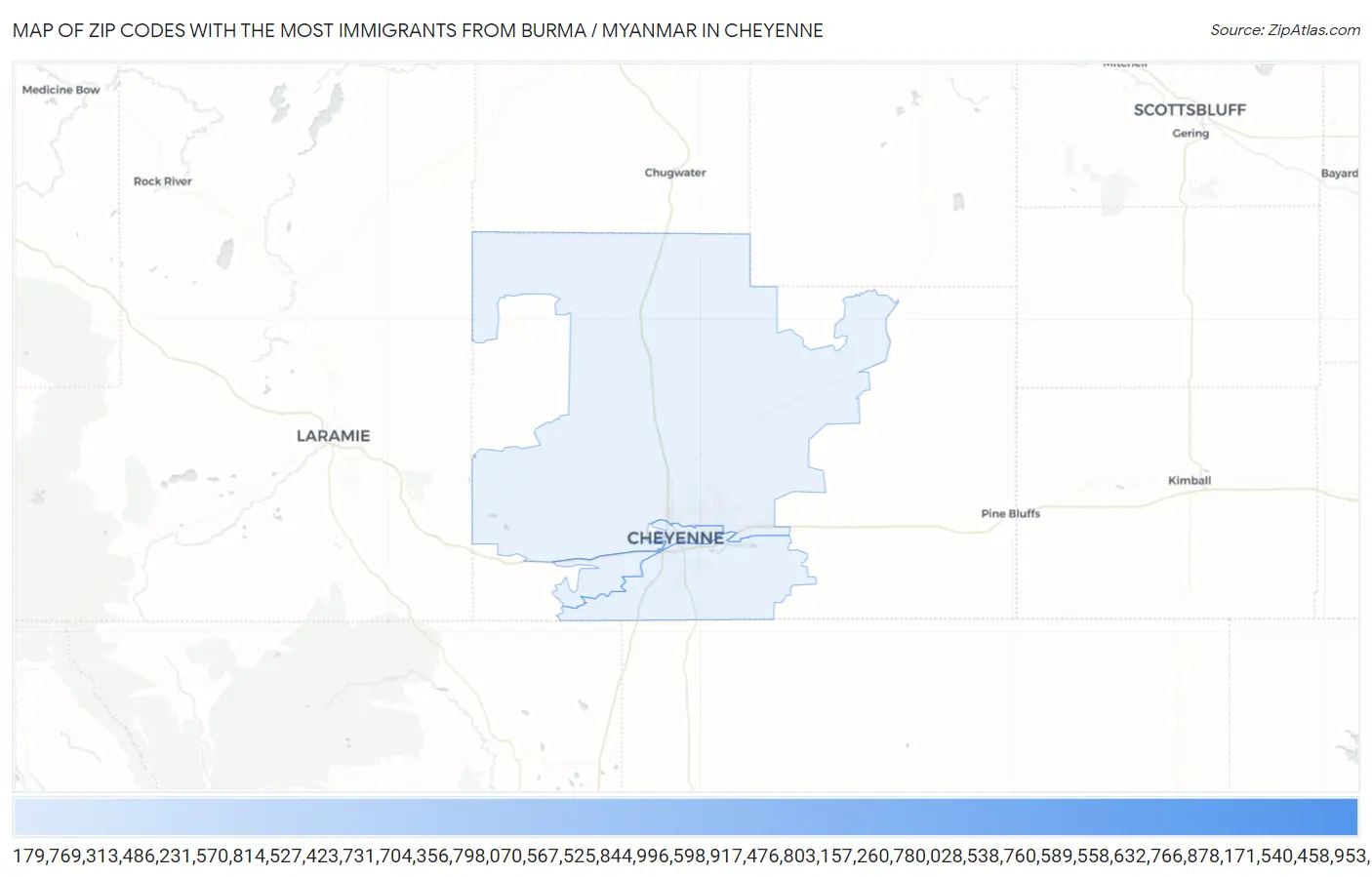 Zip Codes with the Most Immigrants from Burma / Myanmar in Cheyenne Map