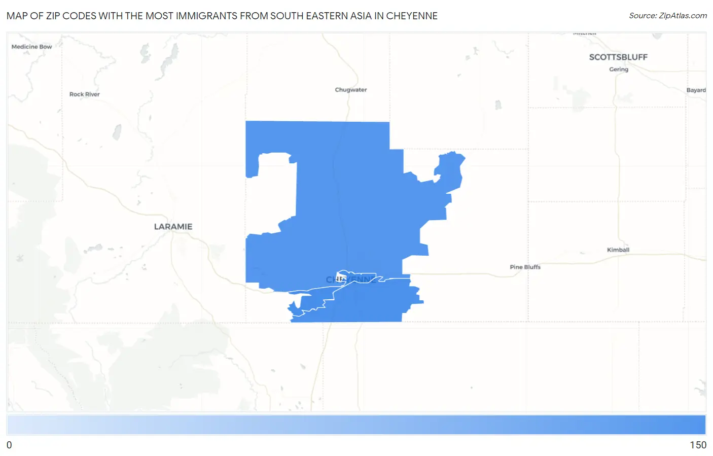 Zip Codes with the Most Immigrants from South Eastern Asia in Cheyenne Map