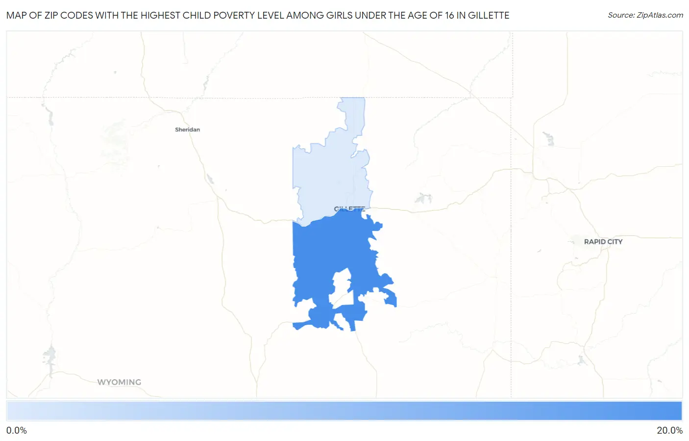 Zip Codes with the Highest Child Poverty Level Among Girls Under the Age of 16 in Gillette Map