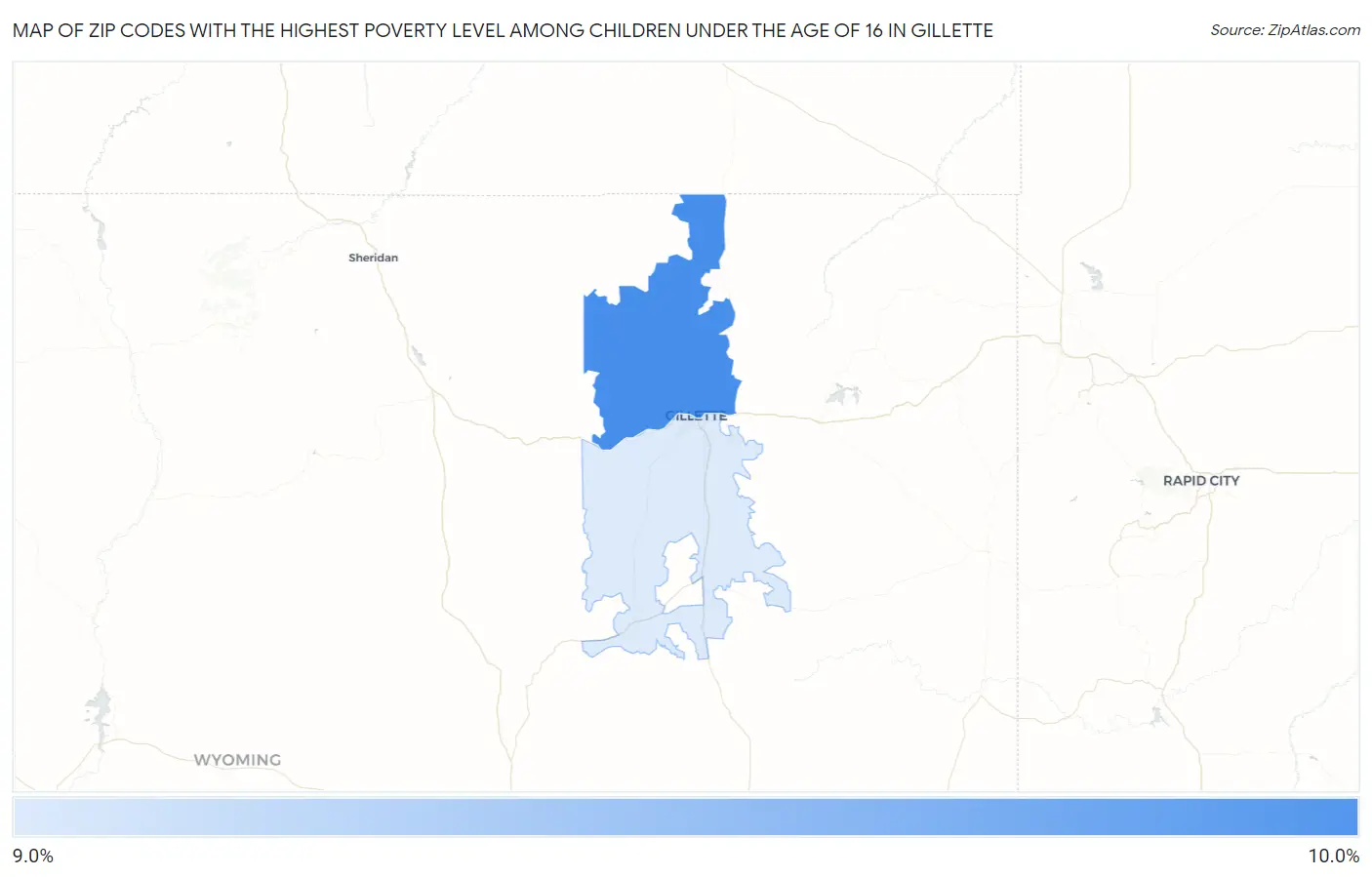 Zip Codes with the Highest Poverty Level Among Children Under the Age of 16 in Gillette Map