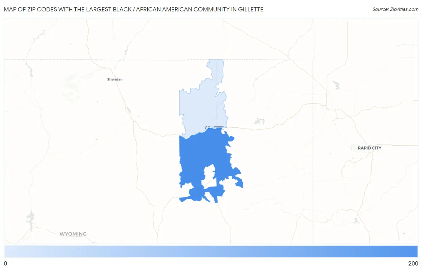 Zip Codes with the Largest Black / African American Community in Gillette Map
