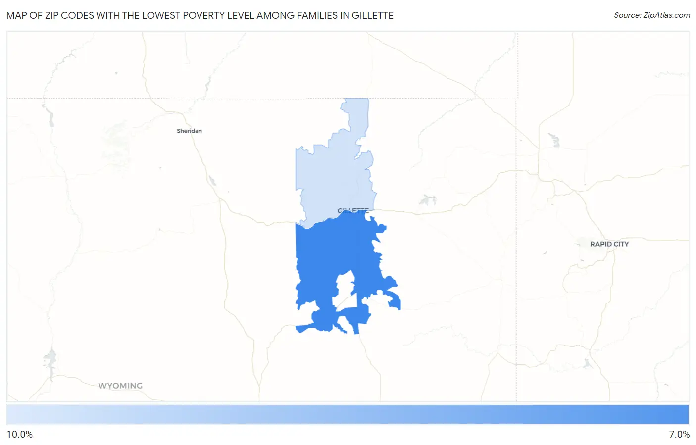 Zip Codes with the Lowest Poverty Level Among Families in Gillette Map