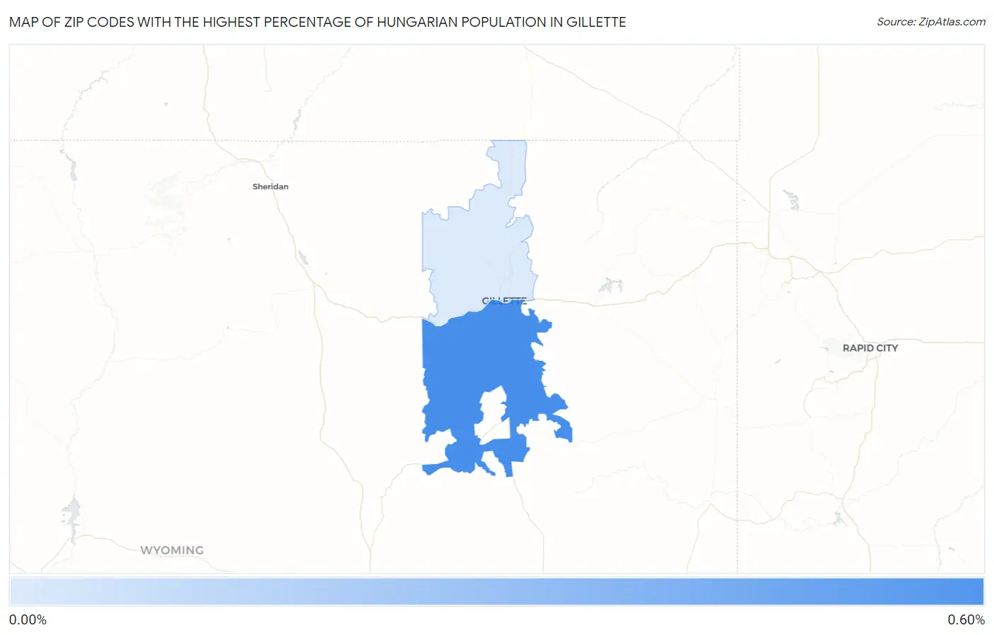 Zip Codes with the Highest Percentage of Hungarian Population in Gillette Map