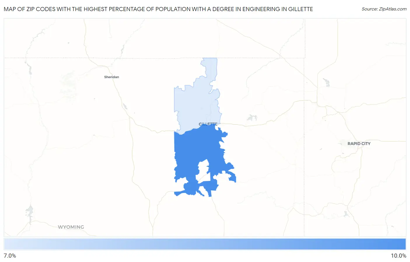 Zip Codes with the Highest Percentage of Population with a Degree in Engineering in Gillette Map