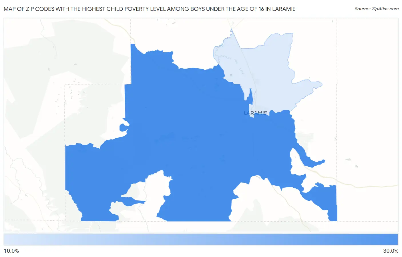 Zip Codes with the Highest Child Poverty Level Among Boys Under the Age of 16 in Laramie Map