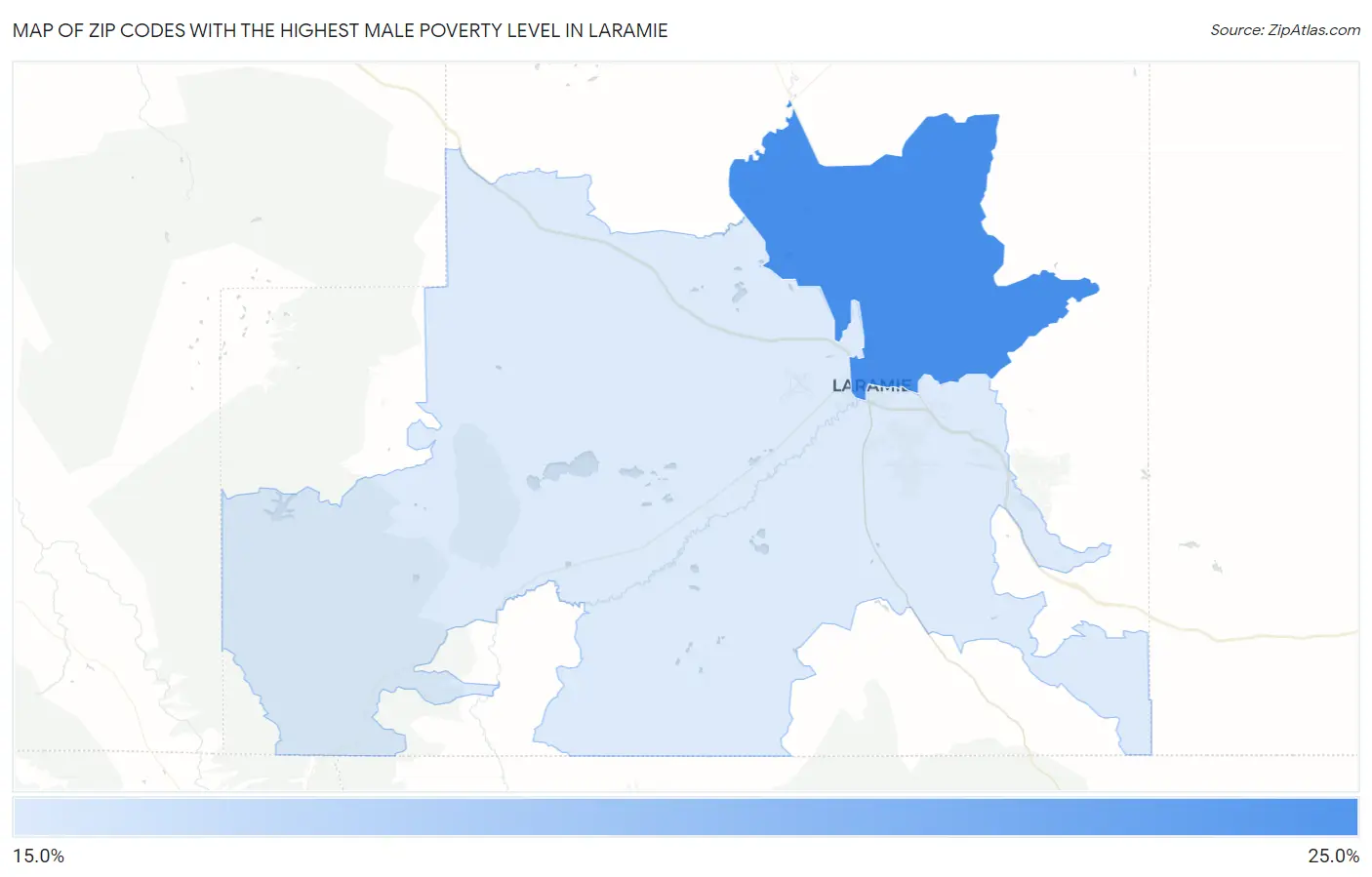 Zip Codes with the Highest Male Poverty Level in Laramie Map