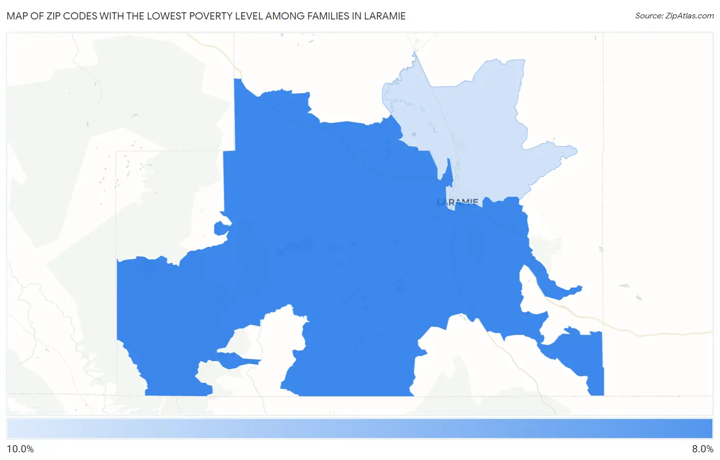 Zip Codes with the Lowest Poverty Level Among Families in Laramie Map