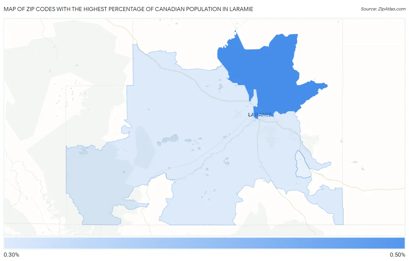 Zip Codes with the Highest Percentage of Canadian Population in Laramie Map