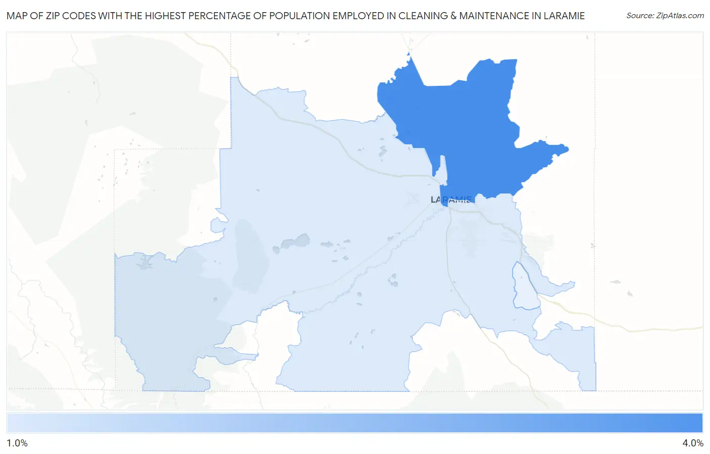 Zip Codes with the Highest Percentage of Population Employed in Cleaning & Maintenance in Laramie Map