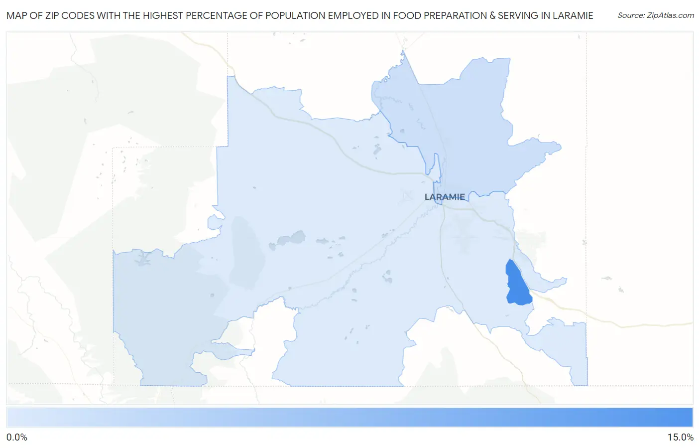 Zip Codes with the Highest Percentage of Population Employed in Food Preparation & Serving in Laramie Map