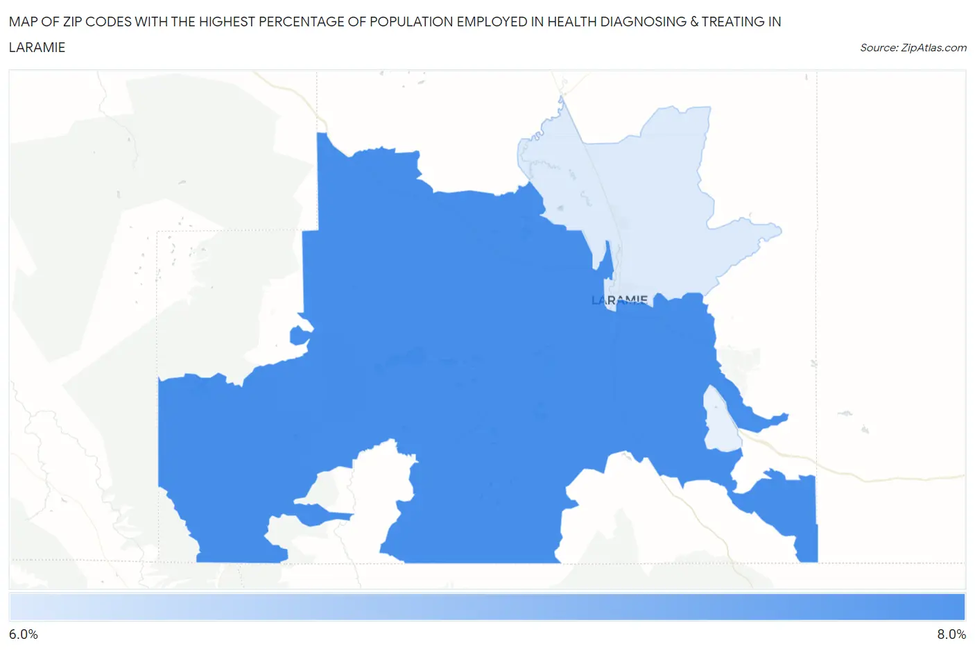 Zip Codes with the Highest Percentage of Population Employed in Health Diagnosing & Treating in Laramie Map