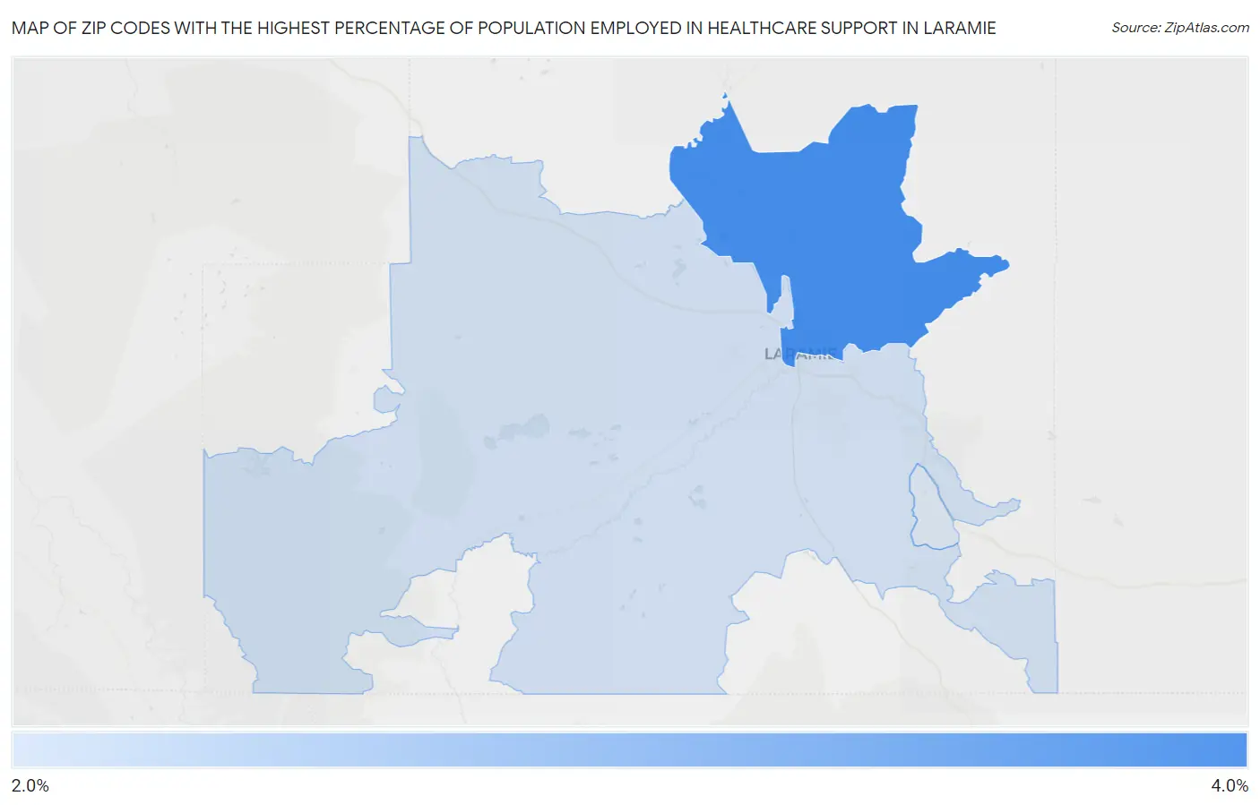 Zip Codes with the Highest Percentage of Population Employed in Healthcare Support in Laramie Map