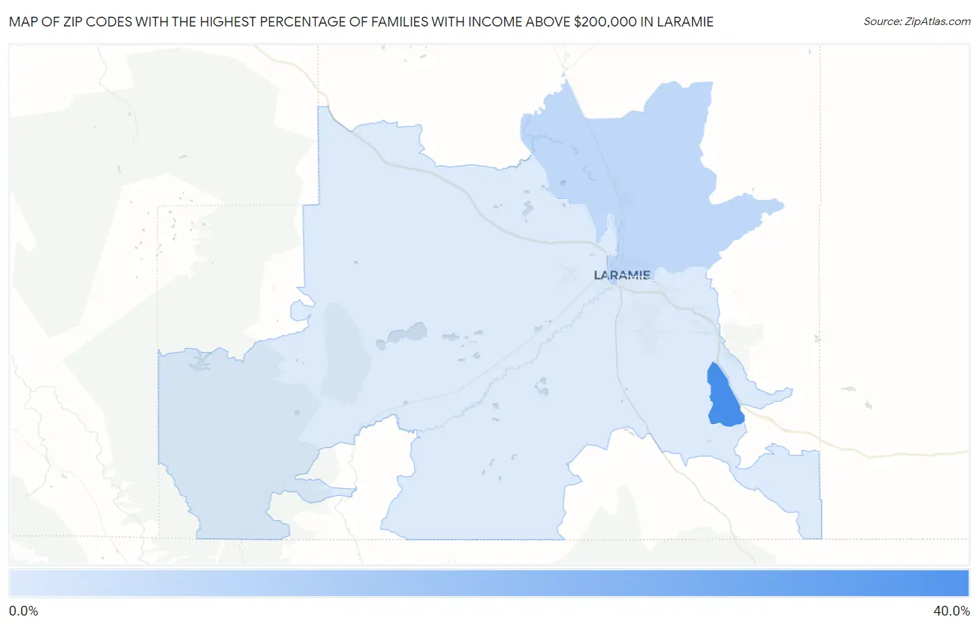 Zip Codes with the Highest Percentage of Families with Income Above $200,000 in Laramie Map