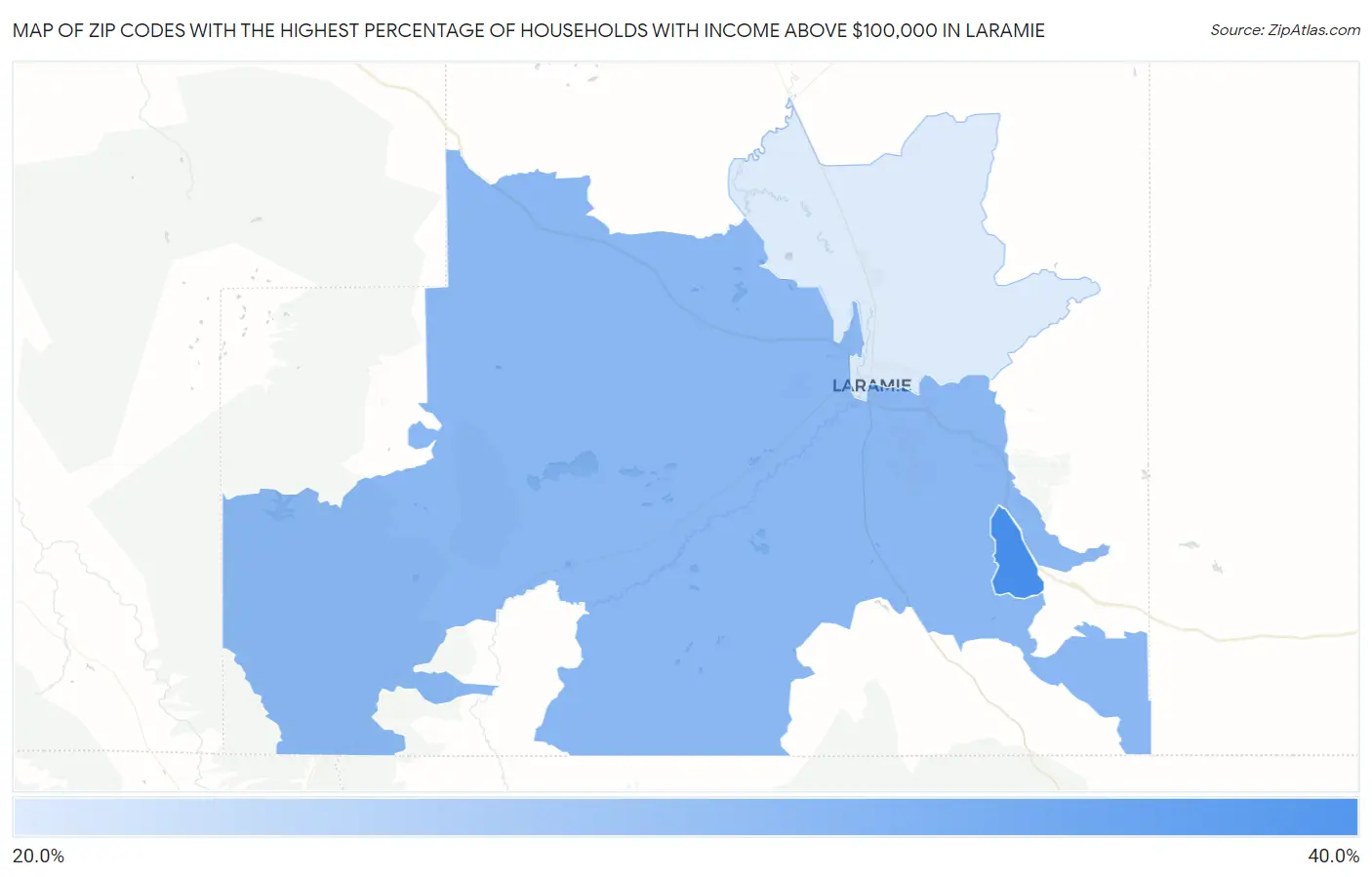 Zip Codes with the Highest Percentage of Households with Income Above $100,000 in Laramie Map