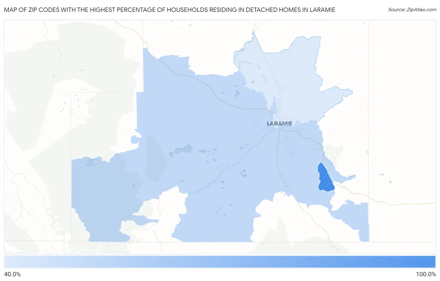 Zip Codes with the Highest Percentage of Households Residing in Detached Homes in Laramie Map