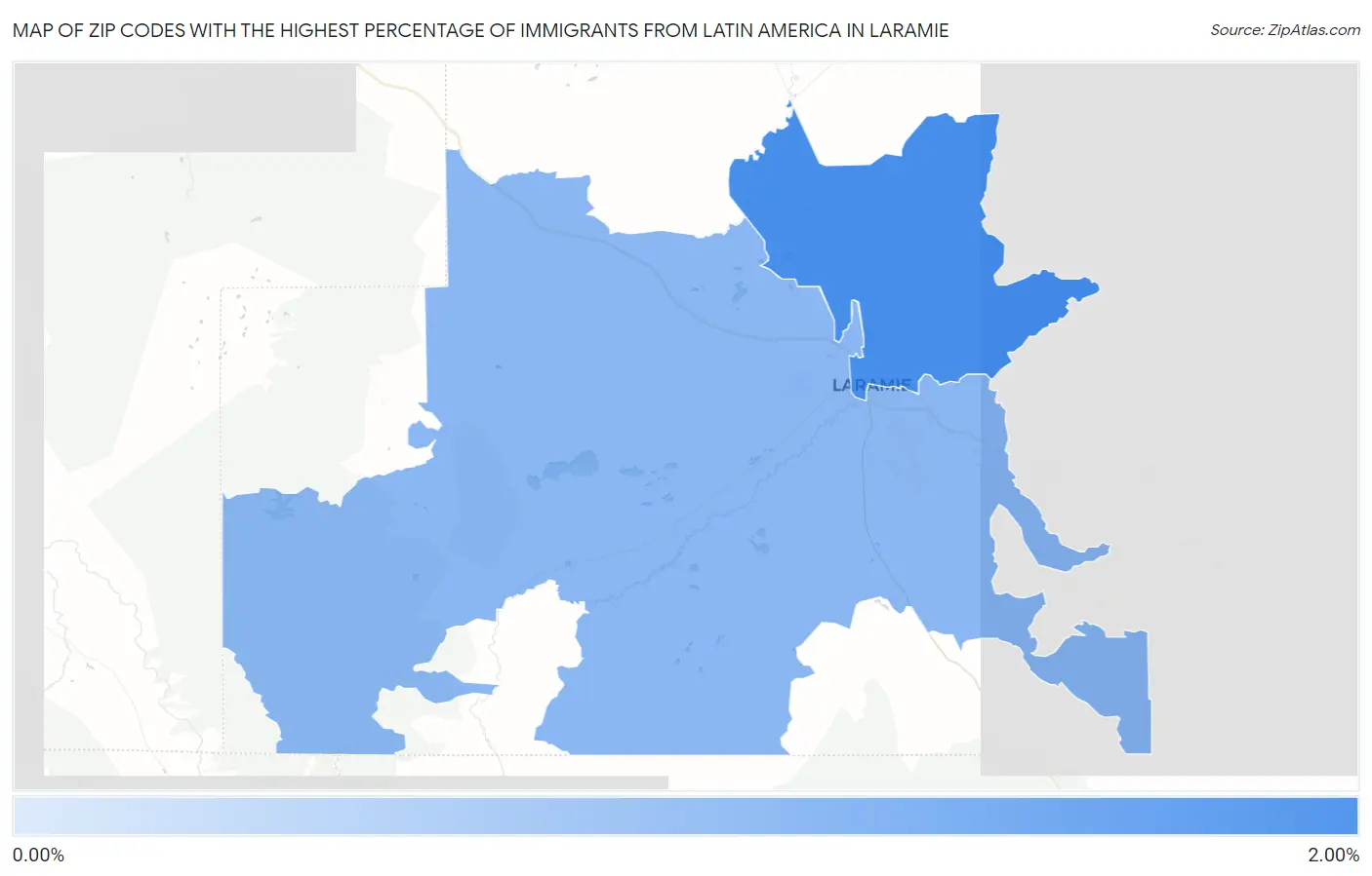 Zip Codes with the Highest Percentage of Immigrants from Latin America in Laramie Map