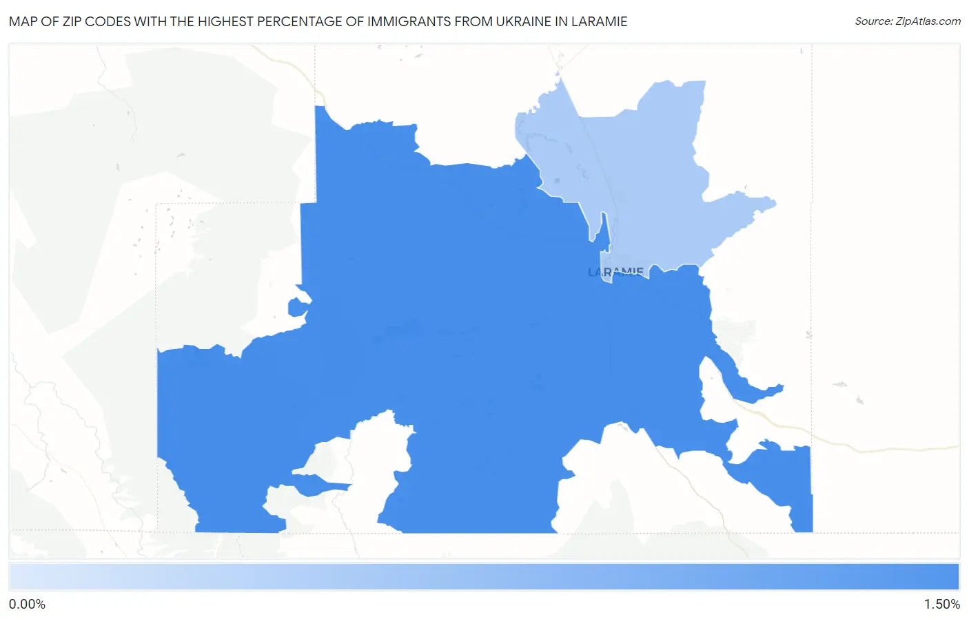 Zip Codes with the Highest Percentage of Immigrants from Ukraine in Laramie Map
