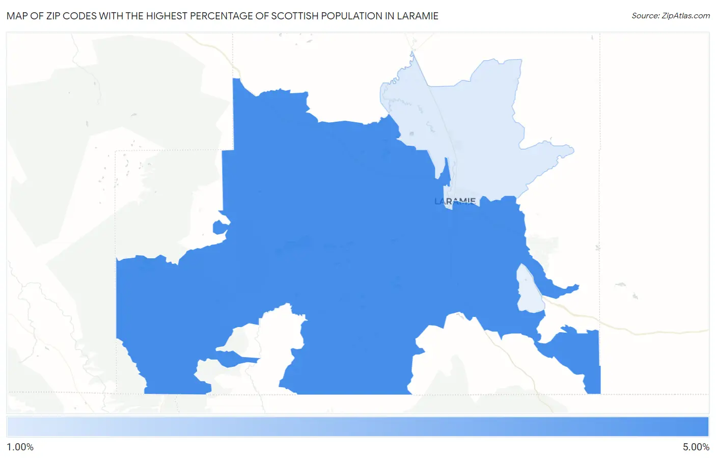 Zip Codes with the Highest Percentage of Scottish Population in Laramie Map